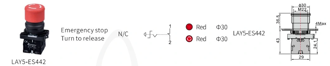 Lay5-Es442 Emergency Stop 30mm Turn to Release Mushroom Push Button