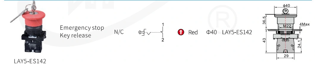 Lay5-Es142 Key Emergency Stop Button on-off Plastic Push Button Switch
