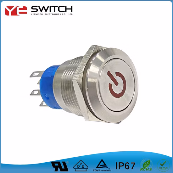 Interruptor de botão Wdele 19 mm à prova d'água Start 15A de alta corrente com luz LED